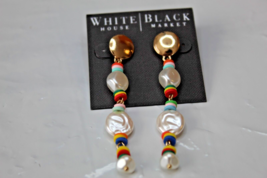 White House Black Market Stud Back Earrings Multi Color Discs Gold Tone Dangles - £14.18 GBP