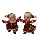  Mr. &amp; Mrs. Santa Claus 3&quot; Beaded Sequined Felted Vintage Christmas Orna... - $32.07 CAD