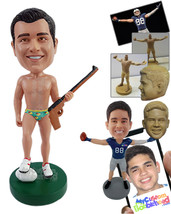 Personalized Bobblehead Funny dude wearing a underwear holding a riffle and step - £73.18 GBP