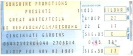 Tesla Great White Ticket Stub November 3 1989 Cincinnati Ohio - $24.74