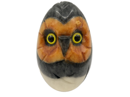 VTG 4&quot; Carved Alabaster Marble Owl Figure Yellow Glass Eyes Made Italy Polished - £27.25 GBP