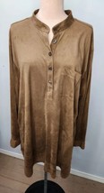 Women&#39;s Monterey Bay 2X Tunic Top Brown Suede Collarless Pullover Button... - $21.76