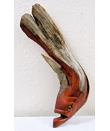 Vintage Cypress Driftwood Sculpture Wall Hanging Carving of Fish with Gl... - $313.70 CAD