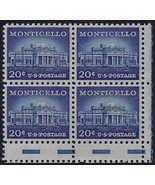 1047 - Scarce Gutter Snipe Error / EFO Corner Margin Block &quot;Monticello&quot; ... - £11.20 GBP