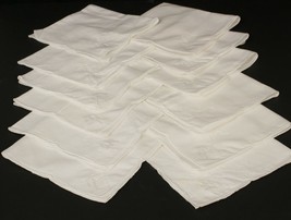 12 Cotton Napkins in White With Embroidered Flower Bud Finished Edge - $13.36
