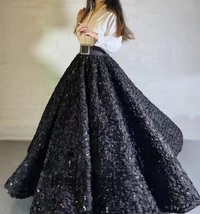 Women Black Party Skirt Wedding Custom Plus Size Black Tulle Maxi Skirt Gowns image 7