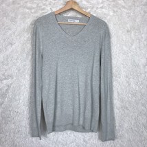 Calvin Klein Ribbed V Neck Sweater Gray Long Sleeve Cotton Blend Mens Large - £15.46 GBP