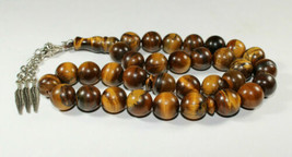 Islamic Prayer Beads 33 Yemeni Agate Aqeeq Natural Tiger Eye 12m مسبحة عقيق يمنى - £51.80 GBP