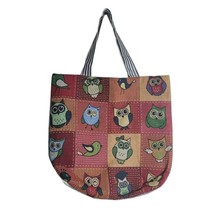 Unbranded Owl Tote Bag Canvas Patchwork Gray Striped Handles - £14.06 GBP