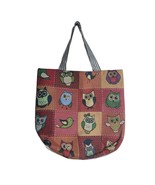 Unbranded Owl Tote Bag Canvas Patchwork Gray Striped Handles - £13.84 GBP
