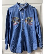 Bobbie Brooks Embroidered Chambray Long Sleeved Shirt Womens XL Cats Boo... - £15.53 GBP