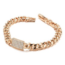 Luxury 585 Rose Gold Color Natural Zircon Bracelets Women 7mm Curb Cuban Chain L - £15.31 GBP