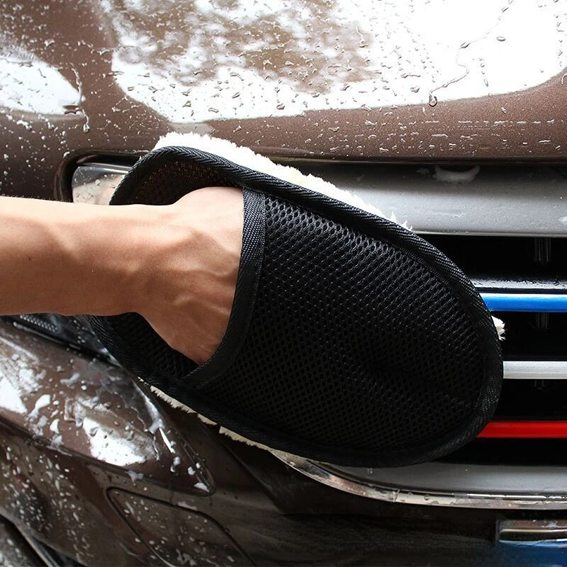 Car Wash Wool Gloves Thickened Fleece-Lined Wool Plush Car Cleaning Gloves Bea - £10.19 GBP