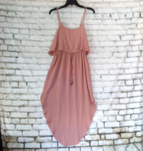 NERLEROLIAN Dress Women Large Pink Ruffle Drawstring Adjustable Split Mi... - $24.98