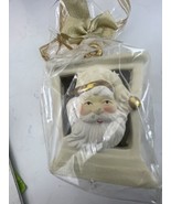 Santa candle Ceramic Holder Elegant Holiday Beige And Gold - $10.42