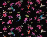 Cotton Hummingbirds Animals Birds Floral Black Fabric Print by Yard D650.26 - $13.95