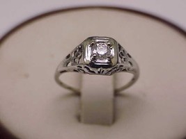 Antique  14k White Gold Engagement .20ct  Brilliant  Cut  Diamond  Filigree Ring - £407.08 GBP