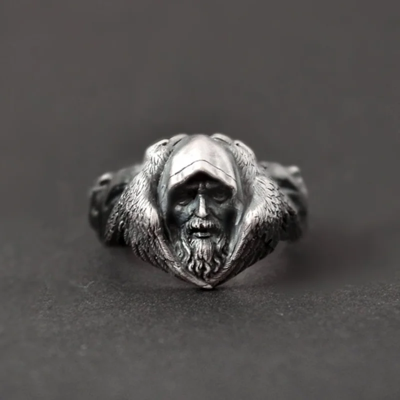 Mens Viking Odin Raven Stainless Steel Ring Norse Mythology Amulet Rings Scandin - £25.04 GBP