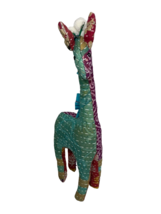 Indian Made India plush decorative giraffe stitched colorful printed sari fabric - £15.73 GBP