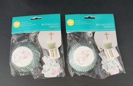 Wilton Cupcake Kit 24 Cups Flower Cross Picks Inserts Decoration Easter 2 Pkgs - £5.43 GBP