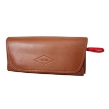 Brown Fossil Faux Leather Flip Open Sunglasses Case Navy Lined Red Accent - $13.58