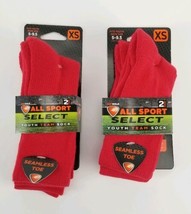 (Lot of 2) All Sport Youth Team Socks XS 5-9.5 2-Pack Seamless Toe Red New - £11.02 GBP