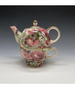 PepperTree Tea Ware Roses Stable Able Teapot for One Floral - $51.90 CAD