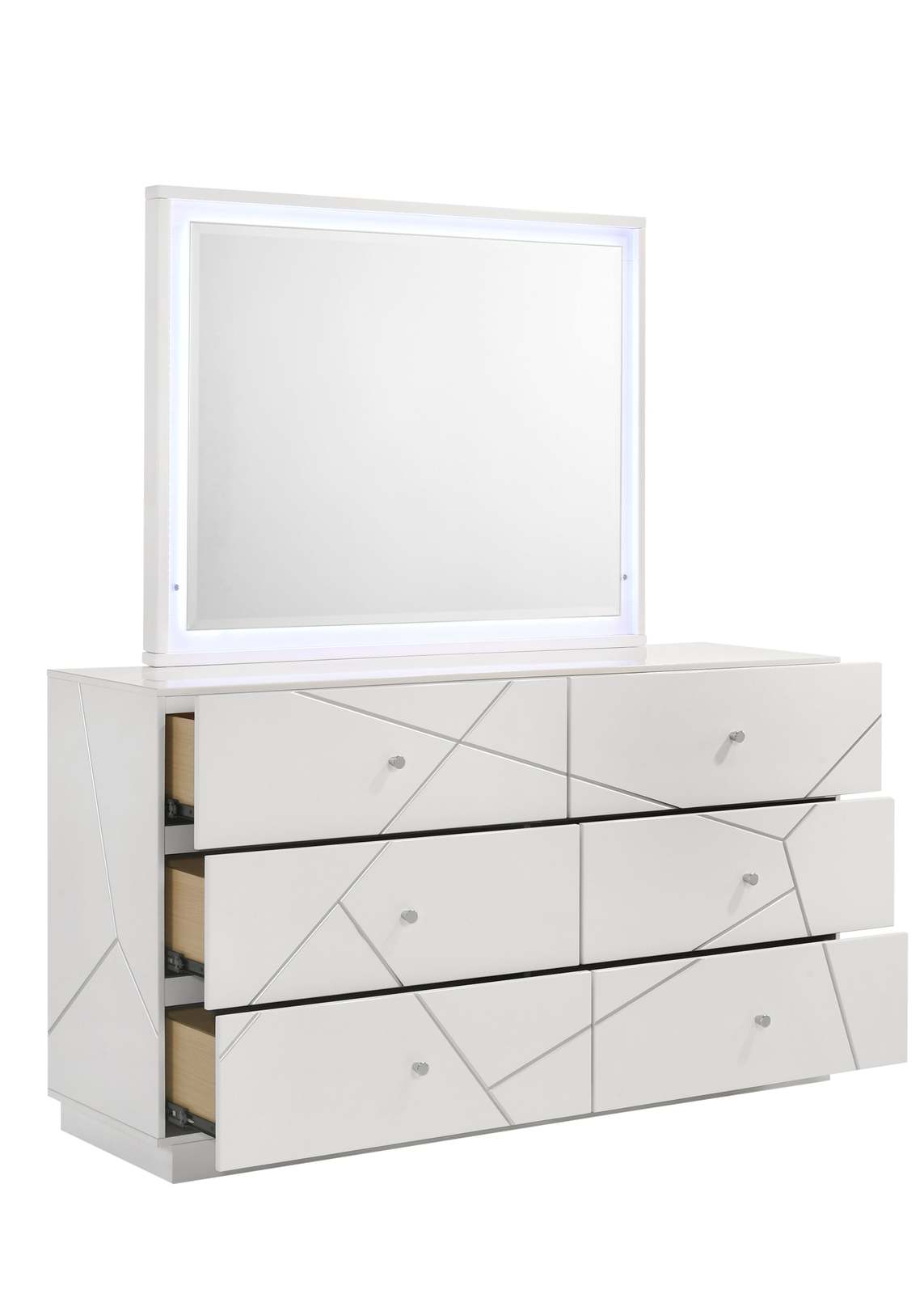 Manhattan White Dresser: Geometric Lacquer Finish & Red Velvet Drawers Item image 3