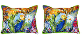 Pair of Betsy Drake Wild Flower Large Indoor Outdoor Pillows 16x20 - £69.58 GBP