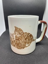 Coffee Tea Mug Cup with a Pair of Brown Tabby Cats Kittens Brown Handle - £7.51 GBP