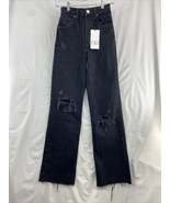 Zara Black Destroyed Distressed High Rise Wide Leg Denim Jeans Size 0 - $51.60 CAD