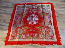 Brocaded Flowers Chinese Silk Embroidered Red Tapestry Fringe Village Fl... - $1,153.03 MXN