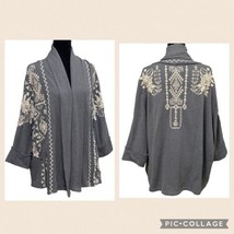 Johnny Was Gray Embroidered Floral Open Cardigan Sweater Kimono Size Medium - $95.99