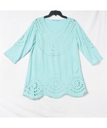 Solitaire Swim Women&#39;s Eyelet Swimming Cover Up Top Shirt Teal Green Siz... - $29.82 CAD