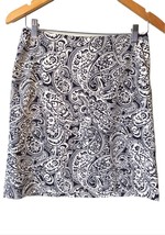 Talbots Petites Paisley Pencil Skirt Stretch Size 2P Navy White Lined Zip Career - £11.86 GBP