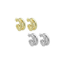 Gold Silver Two Lines Huggie Earrings, Sku#LD567 - $5.90