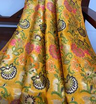 Banarasi Brocade Fabric Yellow &amp; Green, Gold brocade Wedding Dress Fabri... - $20.49+