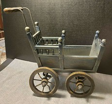 GREEN DOLL CARRIAGE WOODEN & METAL - $49.22 CAD