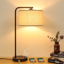 Side Table Lamp With Dual Usb Ports, Dimmable Bedside Lamp Modern Nightstand Lam - £62.15 GBP