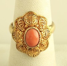 Vintage Sterling Chinese Coral Ring with Gold Accents - £92.42 GBP