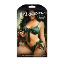 Vixen Only Girl For You Satin Tie-Front Top &amp; Matching Panty Emerald L/XL - £21.62 GBP