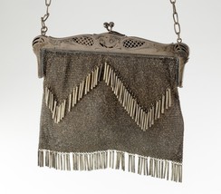 Vintage Silver Mesh Purse With Flora Pattern Straps and Tassles - $474.74