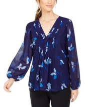 MSRP $79 Calvin Klein Floral Printed Pintuck-Pleated Blouse Size Large - $42.77