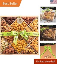 Deluxe Healthy Mixed Nuts Gift Basket with Elegant Wooden Tray &amp; Green R... - $1,092.89 MXN