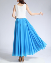 Aqua-blue Long MAXI Chiffon Skirt Women Chiffon Maxi Skirt Summer Beach Skirt image 2