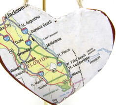 Florida Wood  Heart 3&quot; Love State Miami to Jacksonville Christmas Ornament   #1C - £7.65 GBP