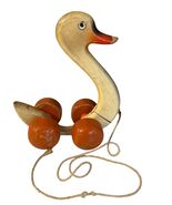 Vintage Wooden Pull Toy Duck Four Wheel Orange Wood Toy Nursery Decor - $31.50