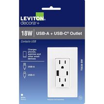 Leviton Decora 15 amps 125 V Type A/C Duplex White Outlet and USB Charge... - $32.01