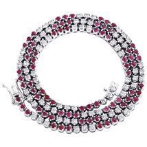 12Ctw Round Cut Red Ruby 18 Inches Tennis Necklace 14k White Gold Finish  - £280.63 GBP