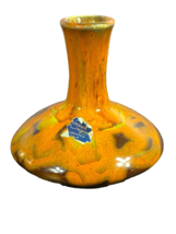 Drip Glaze Vase Narrow Neck California original MCM Vintage Orange Brown - £38.65 GBP